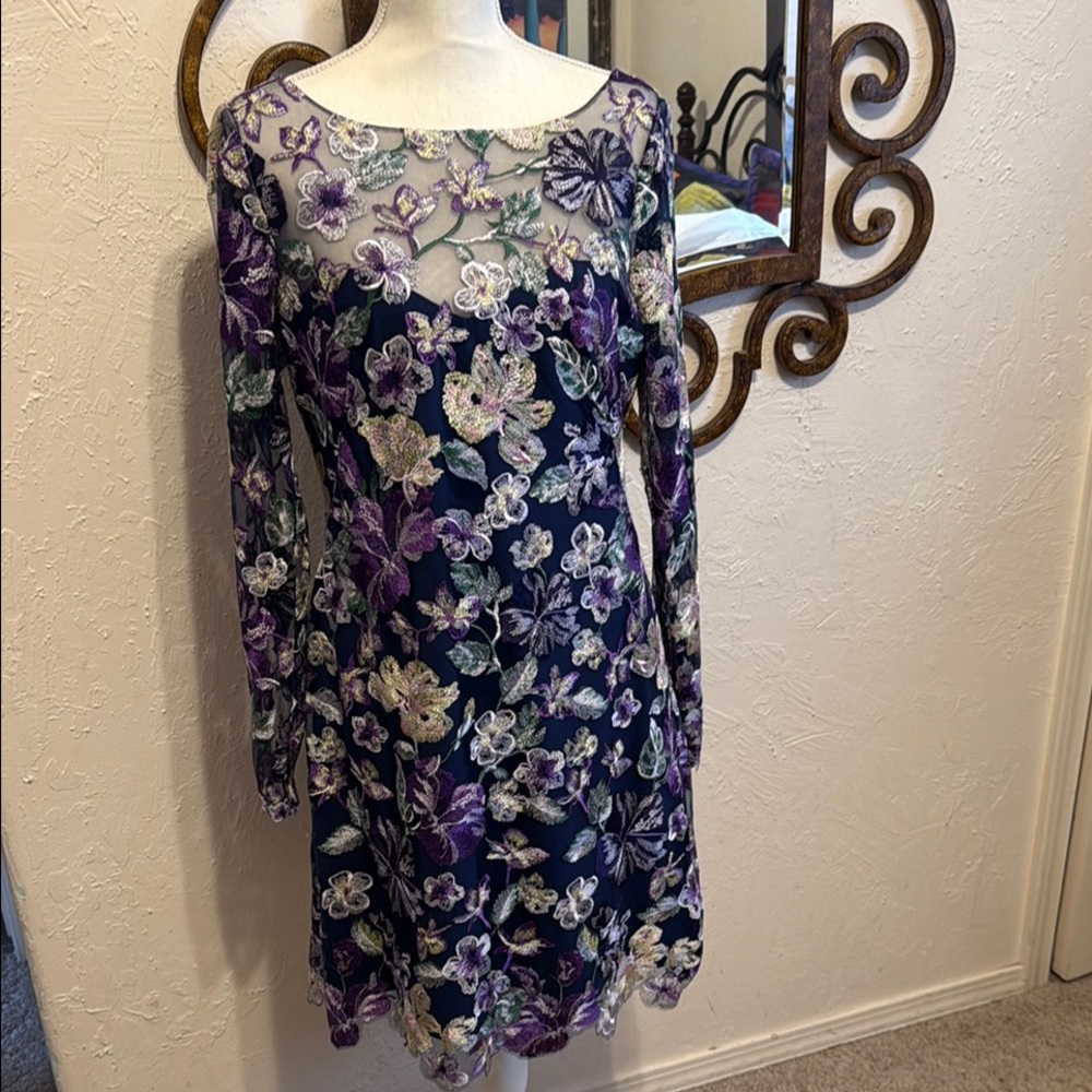 Marchesa Notte Women's Deep Blue Long Sleeve Dress